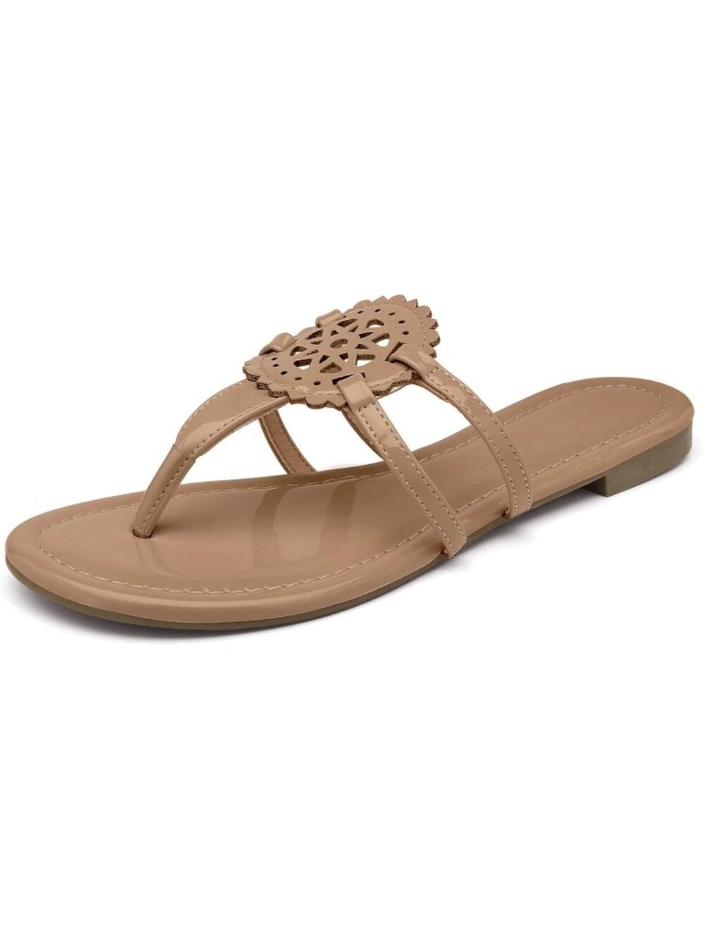 🆕Women's Chocolate Flat Sandals Dressy Flip Flops Hollow Cutout Medallion Thong